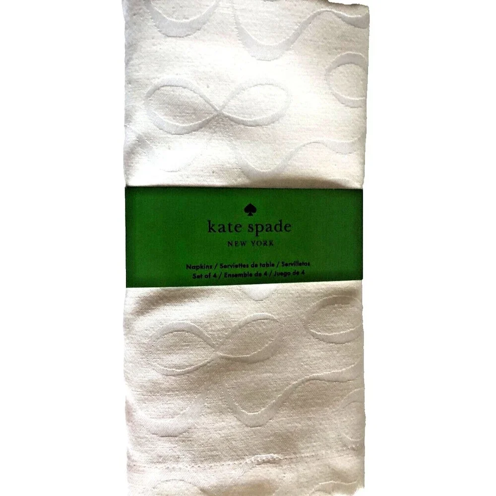 Kate Spade White Napkins Set of 4 All Wrapped Up Ribbon Bow 19x19